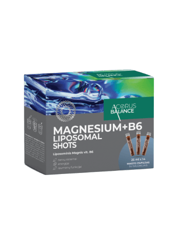 Magnesium +vitB6 Liposomal Shots Acorus Balance liposominis magnis vitaminas B6 14x25 ml