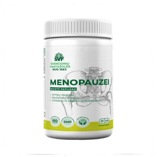 Papildas menopauzei Švenčionių vaistažolės 60 kapsulių vitaminai augaliniai ekstraktai
