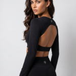DR Open Back sportiniai marškinėliai moterims – juodi
