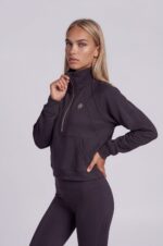 DR laisvalaikio džemperis su trumpu užtrauktuku moterims – juodas